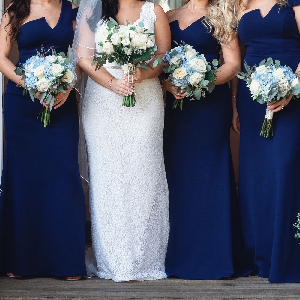One-Shoulder Ruffled Navy Gown